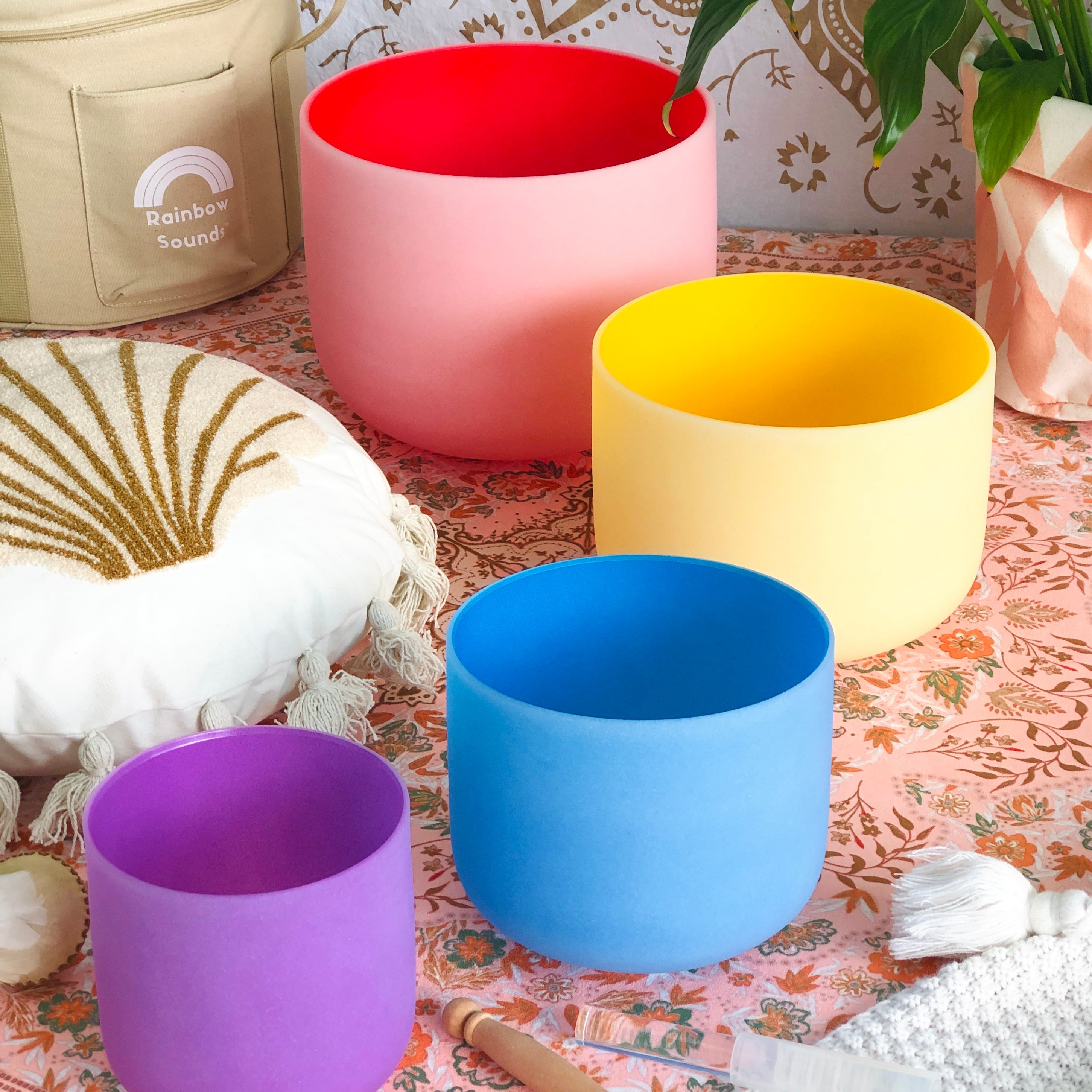 Set of 4 Colour Crystal Singing Bowls in Carry Bag - SALE