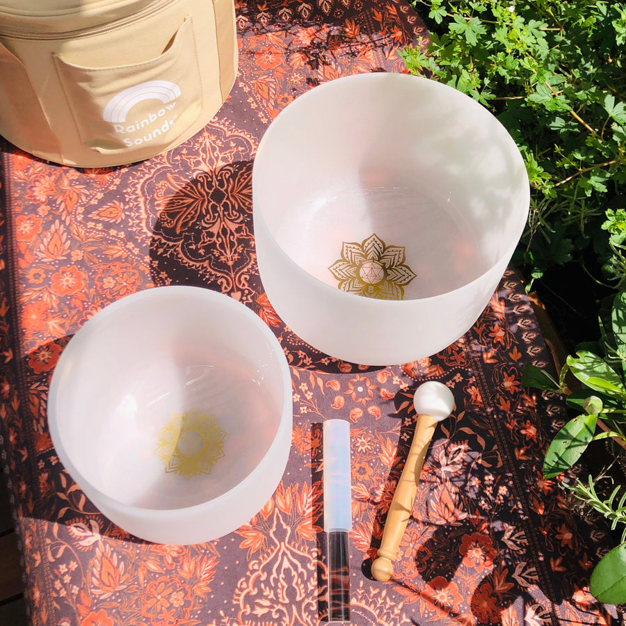 Earth & Soul Stars︱Set of 2 Crystal Singing Bowls in Beige Bag