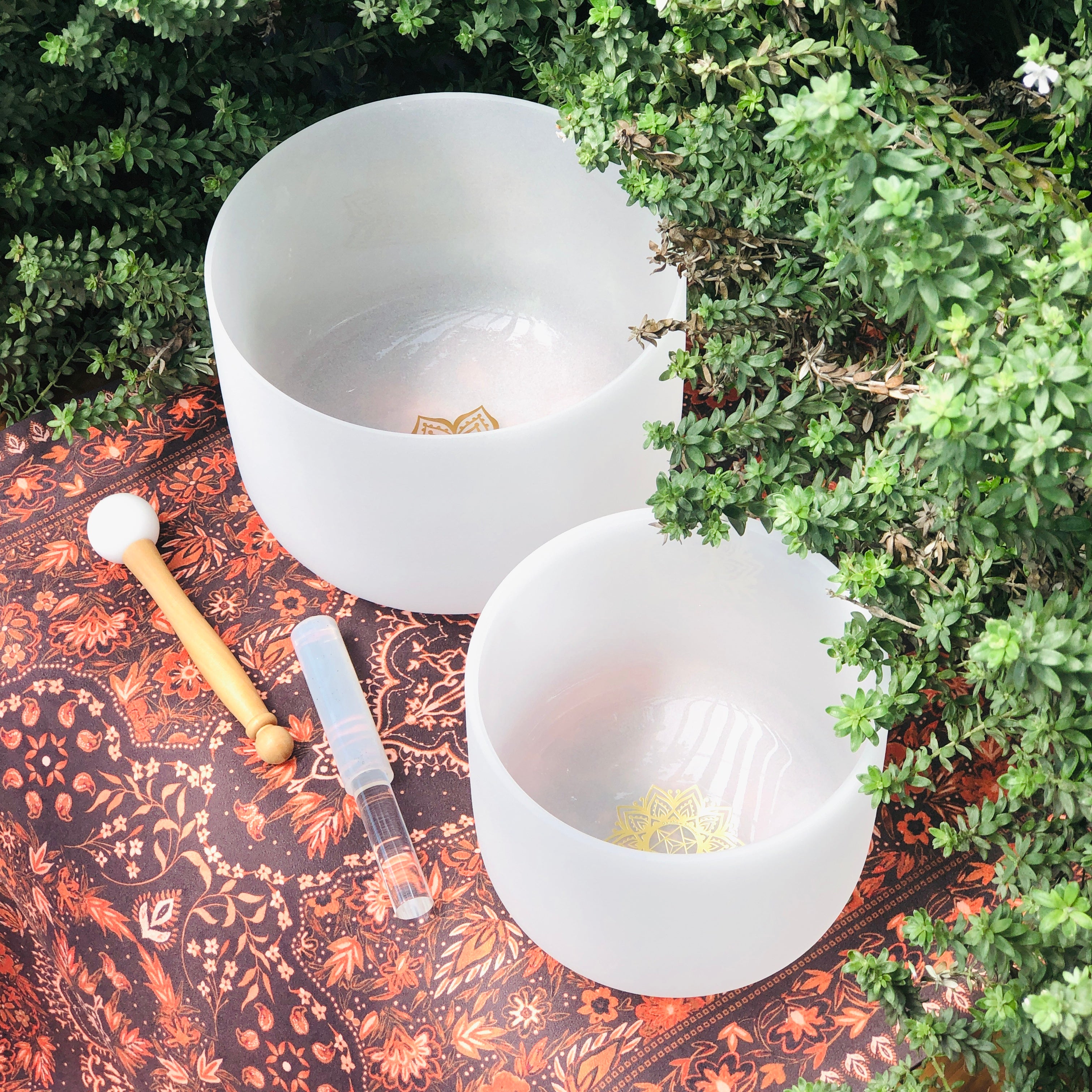 Earth & Soul Stars︱Set of 2 Crystal Singing Bowls in Beige Bag