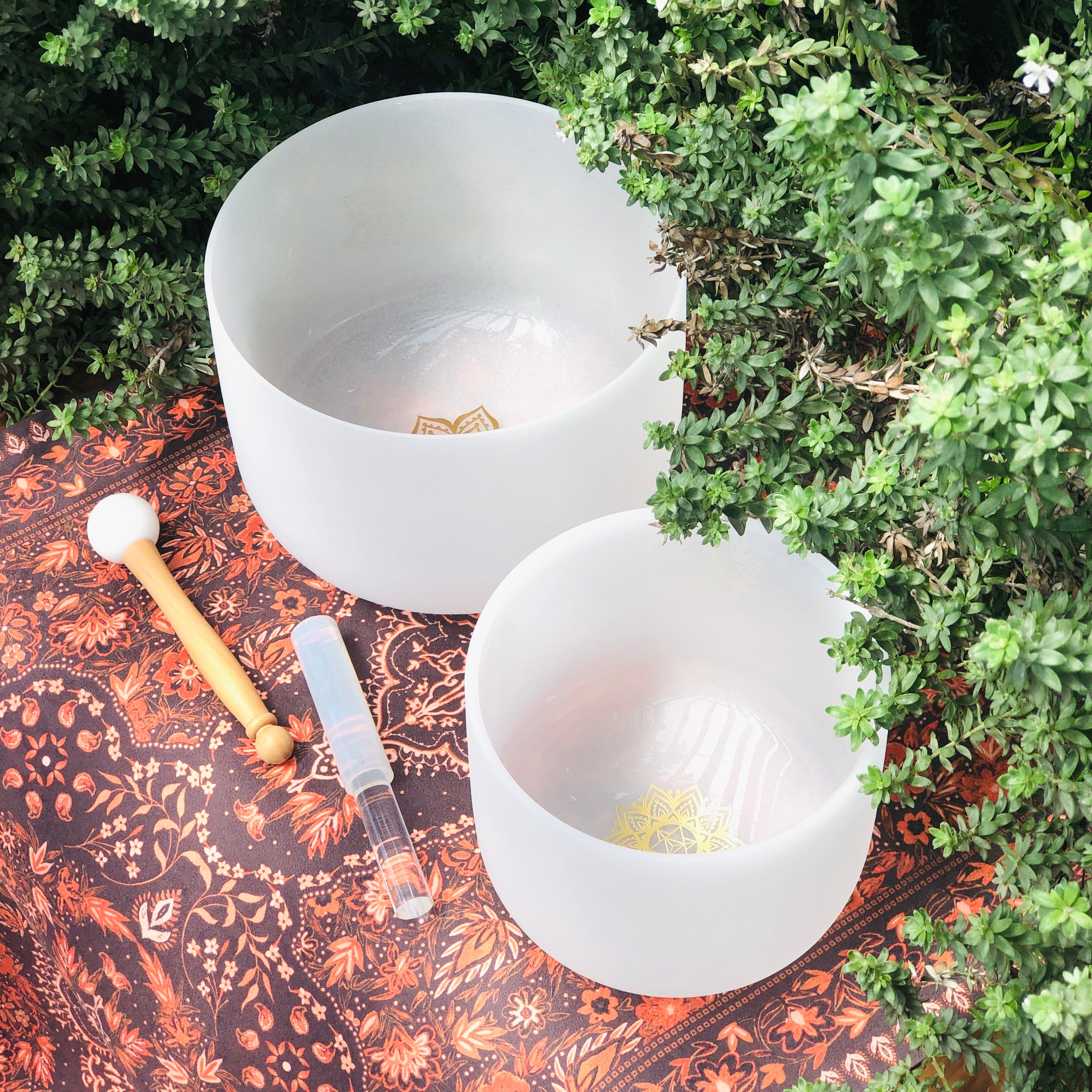 Earth & Soul Stars︱Set of 2 Crystal Singing Bowls in Beige Bag - SALE