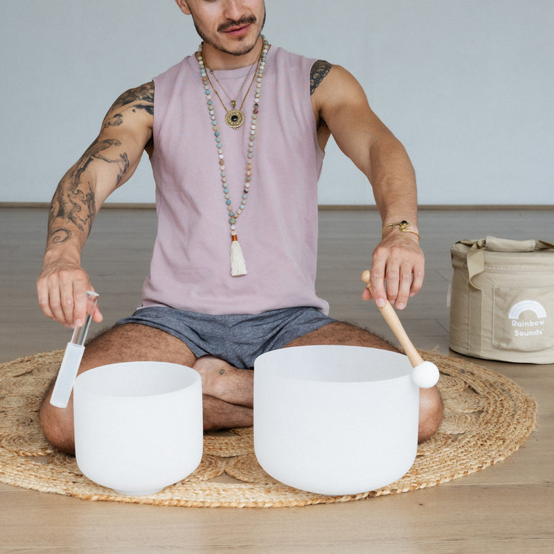 Earth & Soul Stars︱Set of 2 Crystal Singing Bowls in Beige Bag