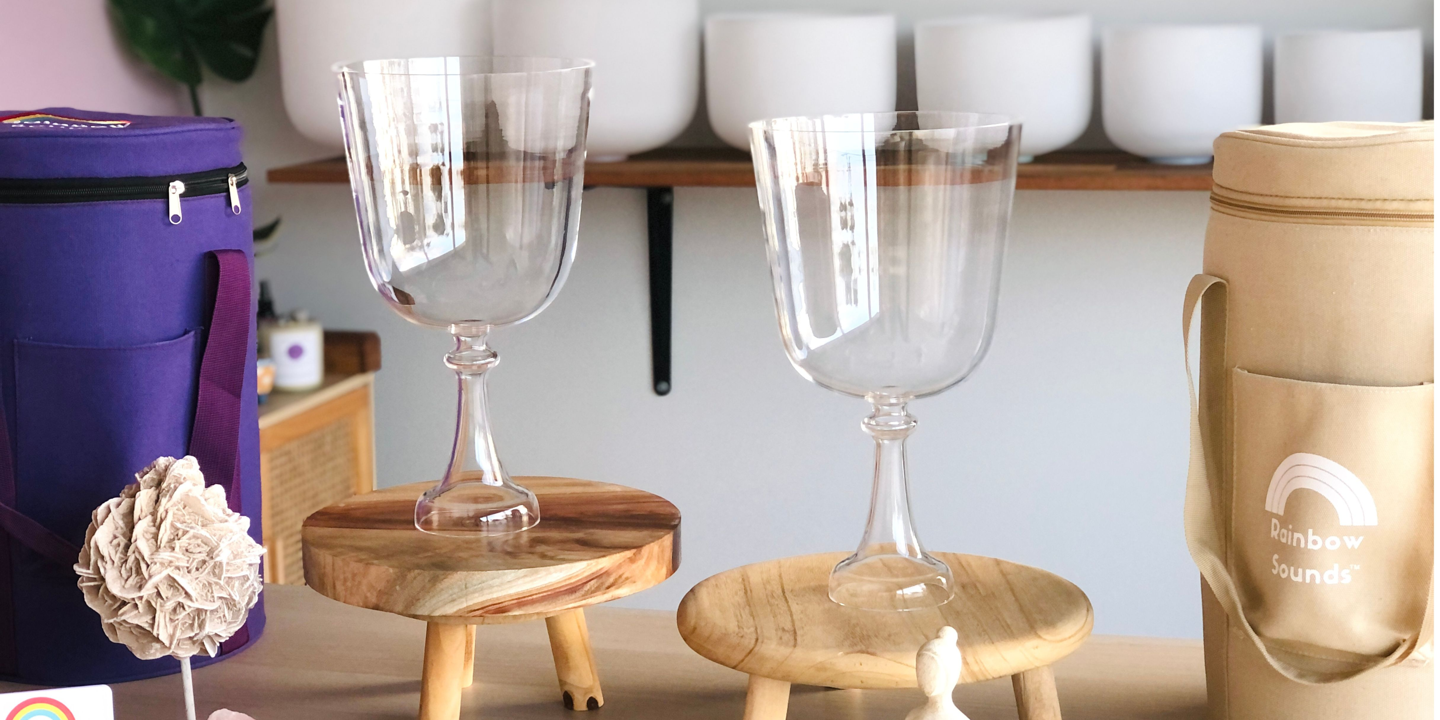 Clear quartz crystal singing bowls