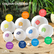Set of 7 White Crystal Singing Bowls in Beige Bags