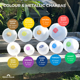 Set of 9 White Crystal Singing Bowls in Beige Bags