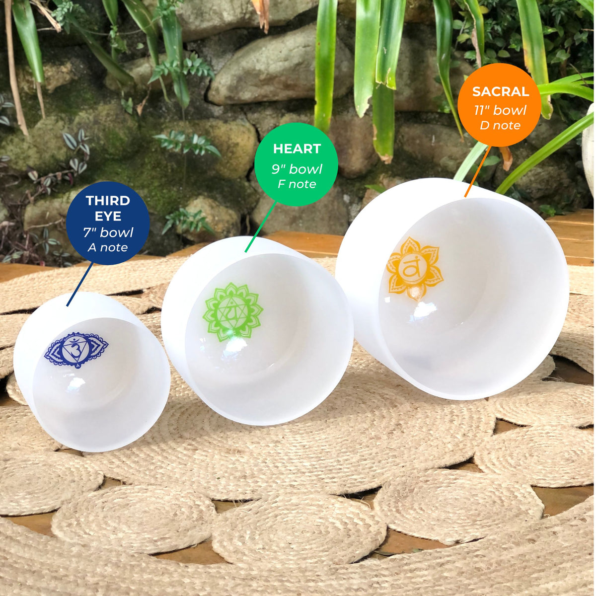 Set of 3 White Crystal Singing Bowls | High Purity Australian Quartz ...