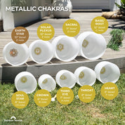 Set of 9 White Crystal Singing Bowls in Beige Bags