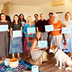 Crystal sound bowls workshop queensland attendees with certificates