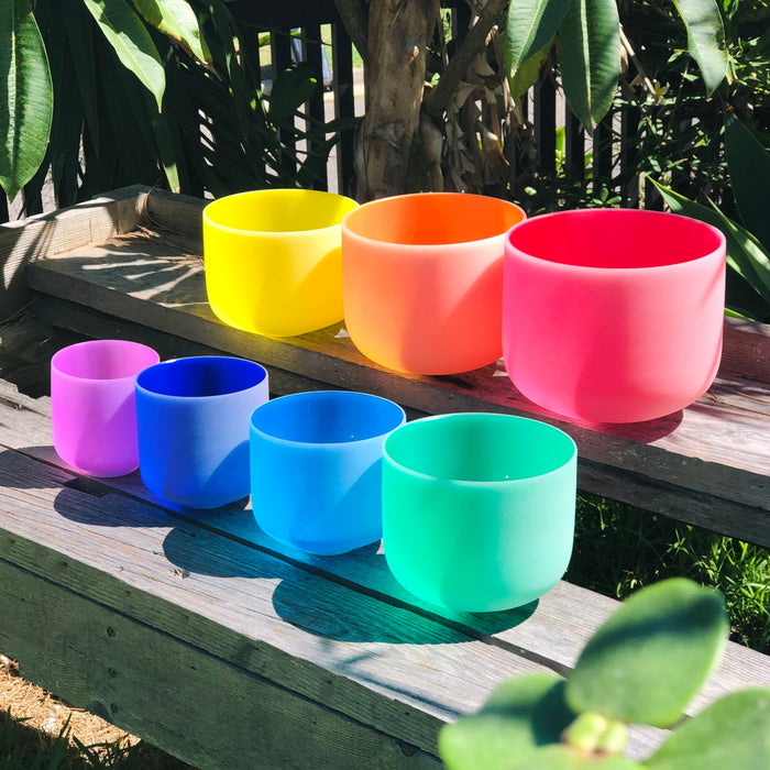 Set of 7 High Purity Quartz Colour Crystal Singing Bowls | High ...
