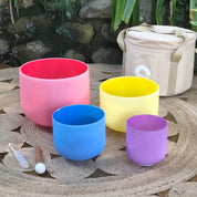 Set of 4 Crystal Sound Healing Bowls with Beige Bag