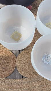 SHARP NOTES | Set of 5 White Crystal Singing Bowls in Beige  Bags