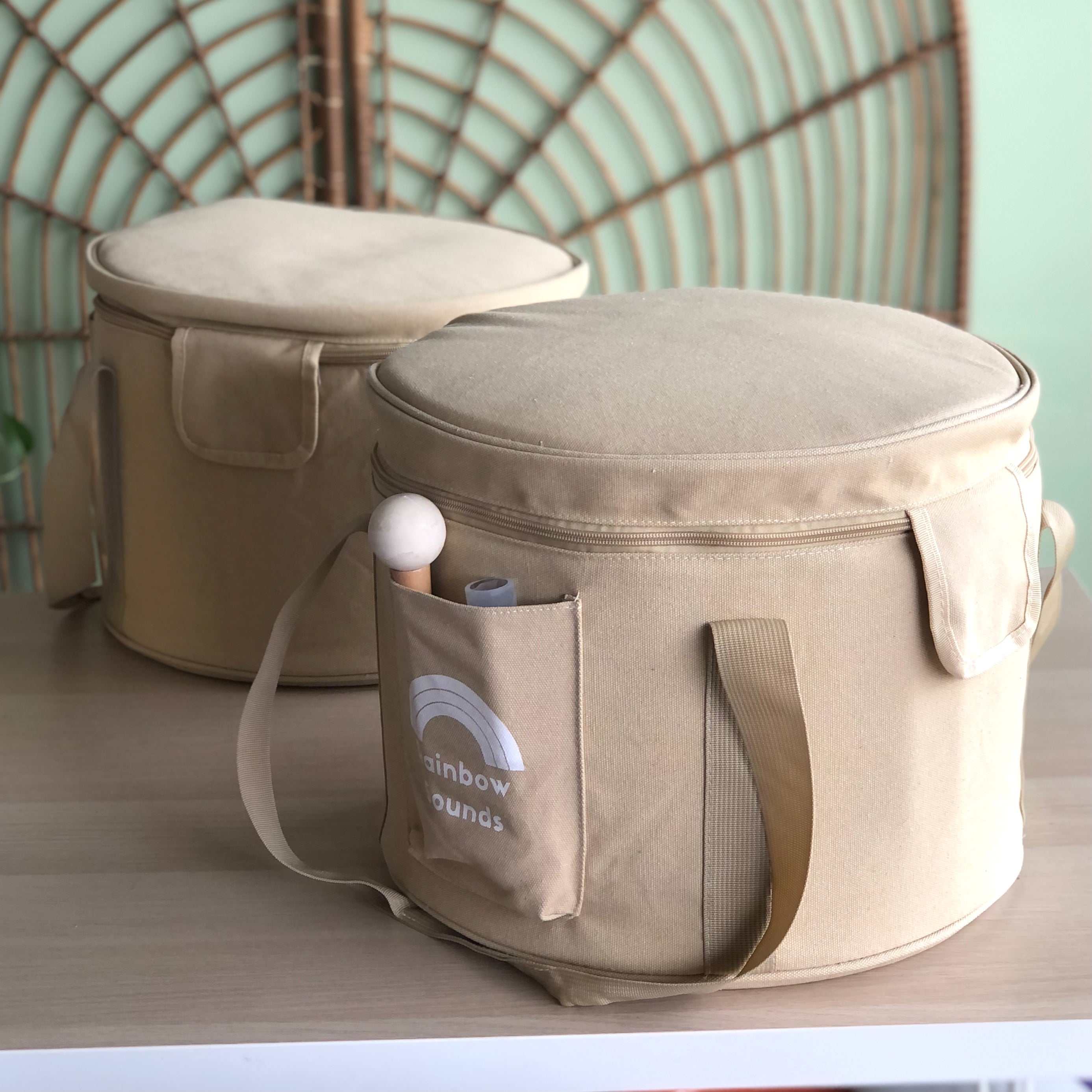 2 x Beige Carry Bags with Nesting Pouches (holds Set of 7 bowls)