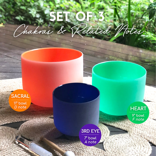 Load image into Gallery viewer, Third Eye bowl in set of 3 crystal singing bowls
