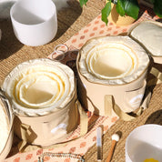 Set of 3 White Crystal Singing Bowls in Beige Bag