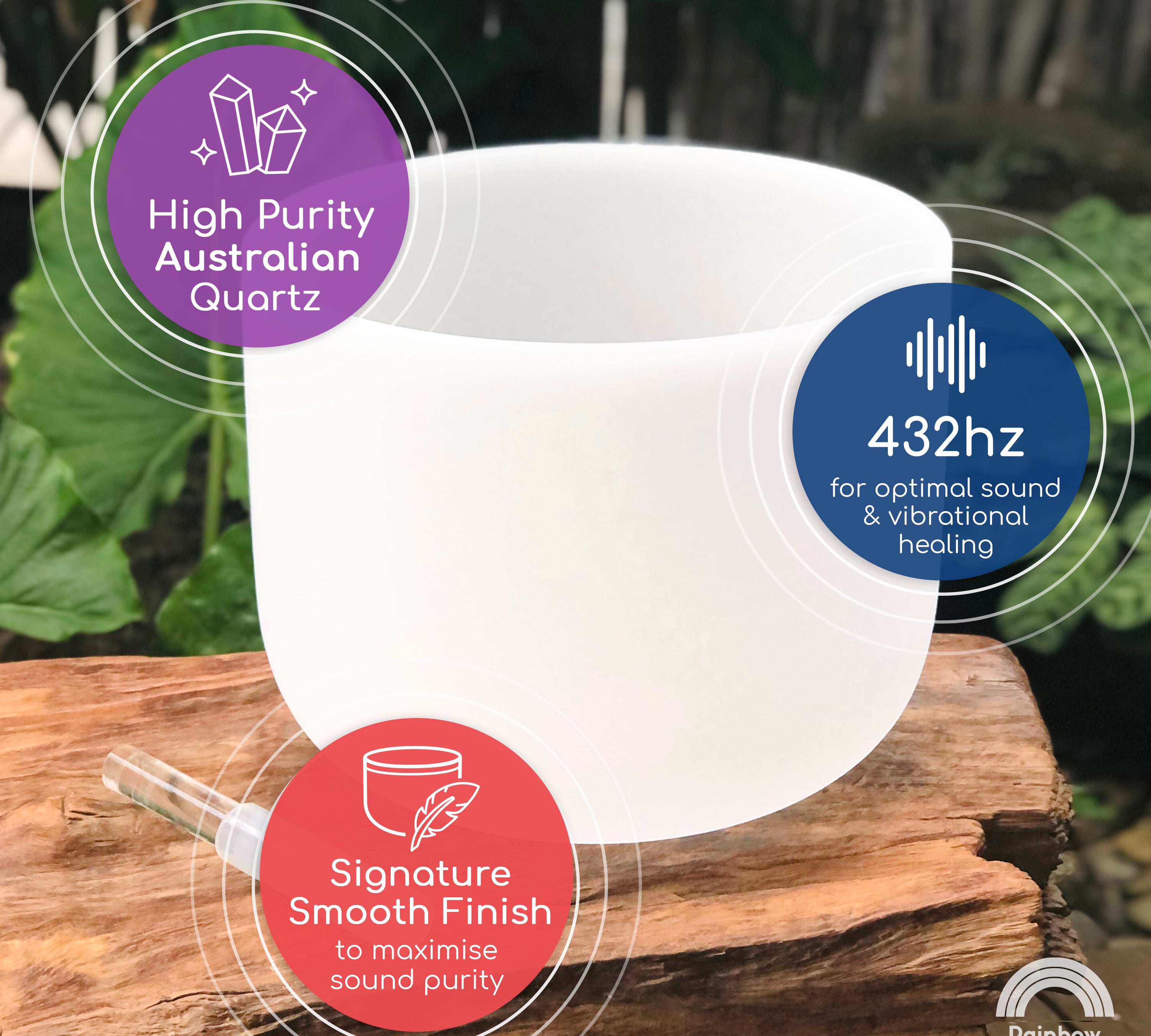 Rainbow Sounds Crystal Singing Bowl Features