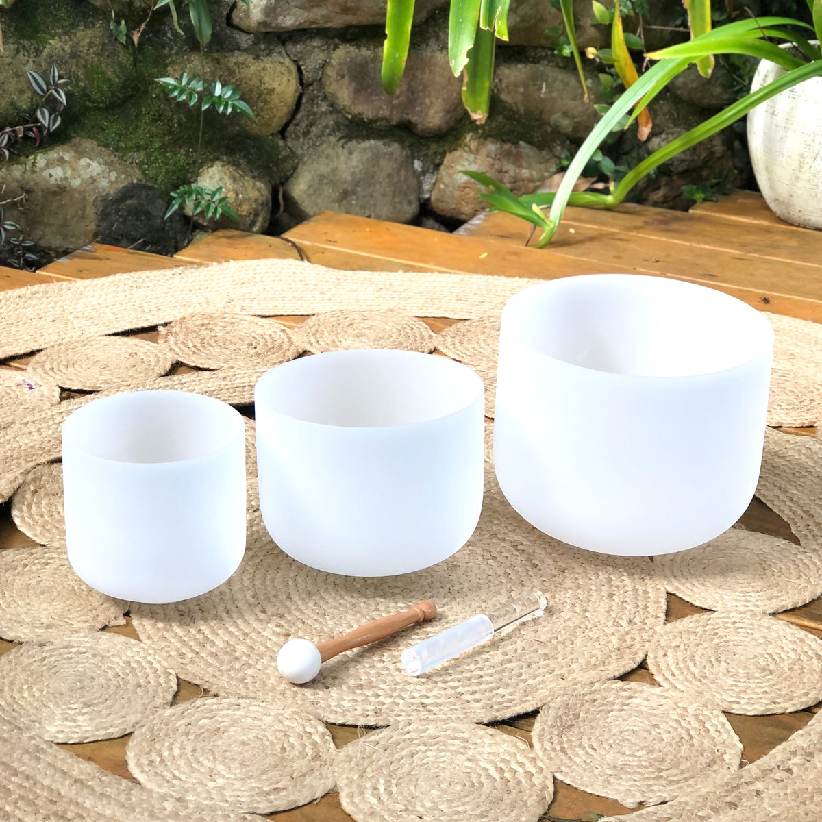 Set of 3 White Crystal Singing Bowls | High Purity Australian Quartz ...