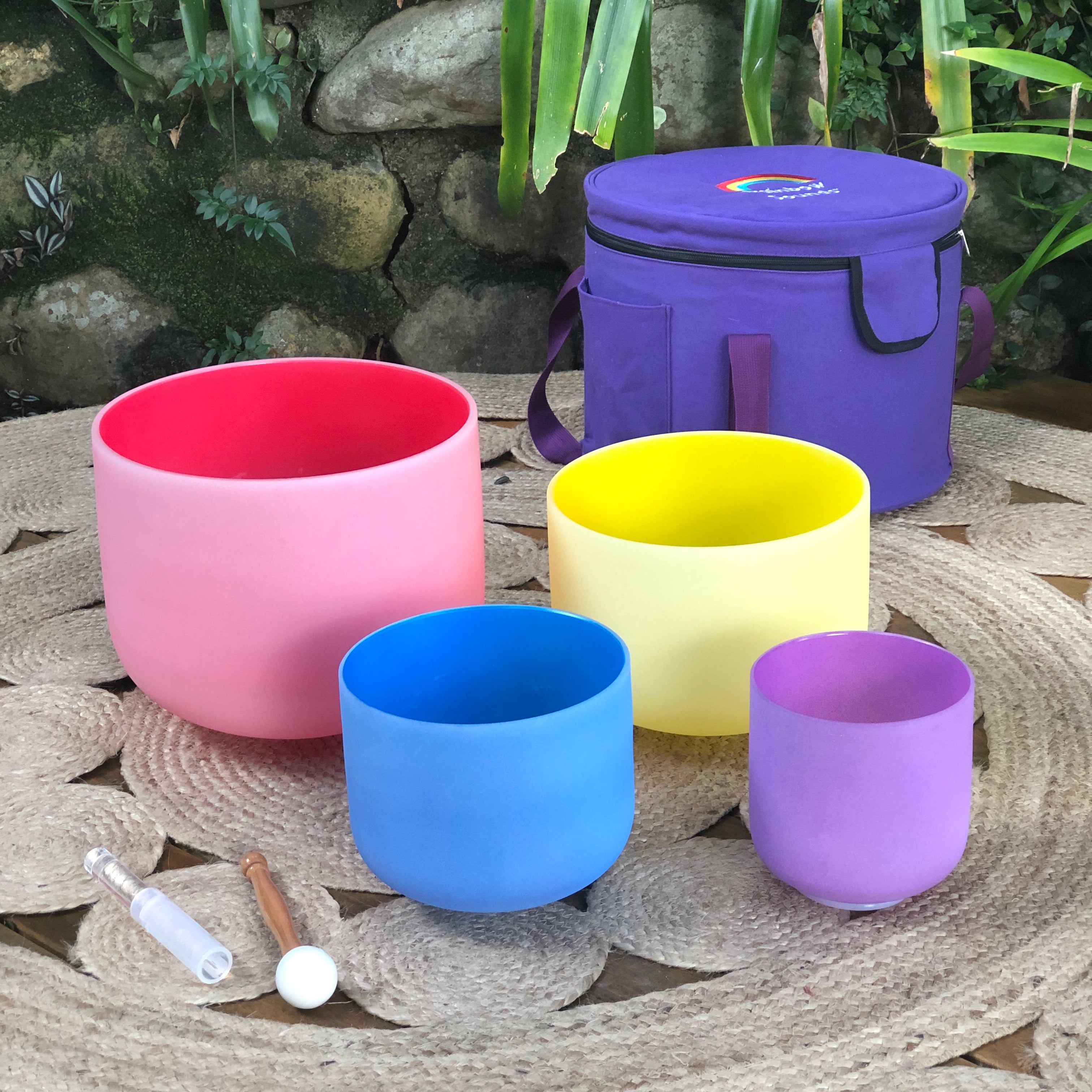 Set of 4 Crystal Singing Bowls with Purple Bag