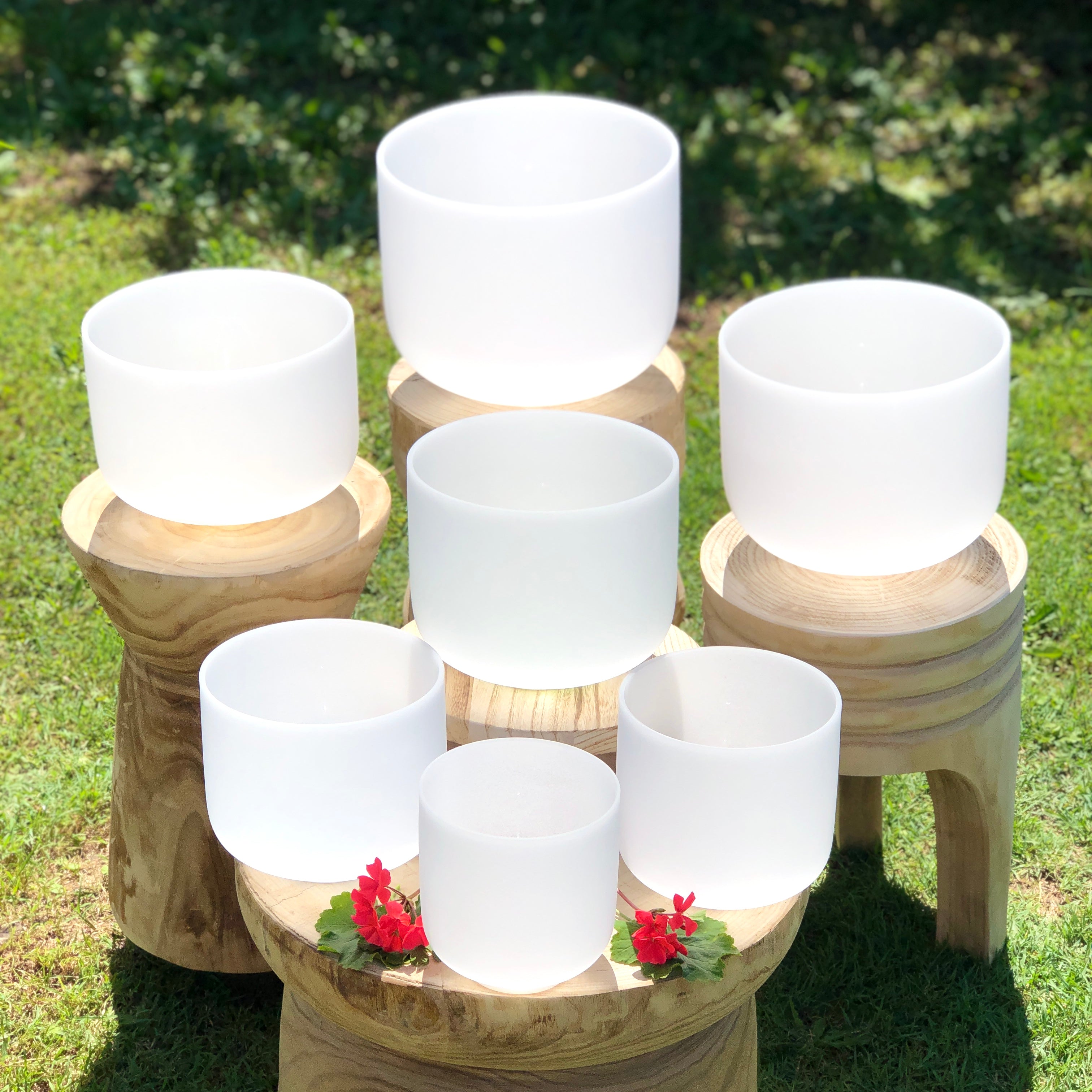 Set of 7 White Crystal Singing Bowls
