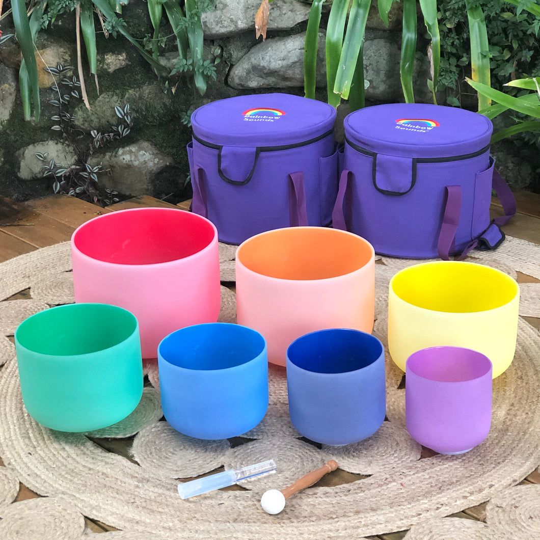 Set of 7 Crystal Singing Bowls with Purple Bag